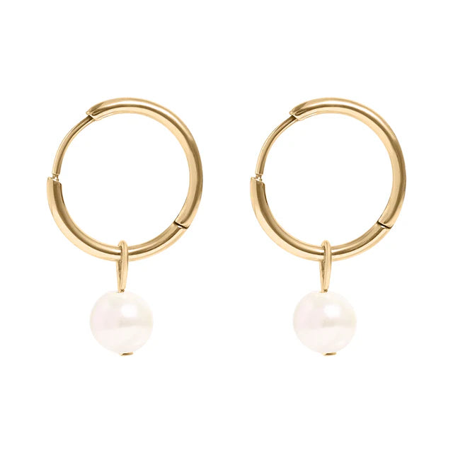 Dainty Pearl Huggie Hoops