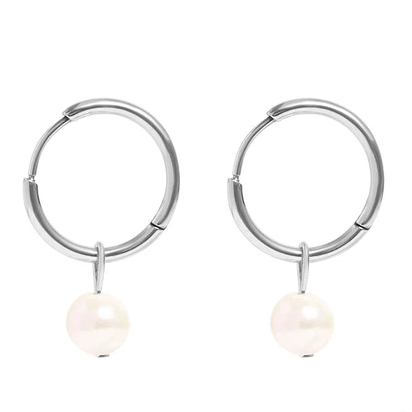 Dainty Pearl Huggie Hoops
