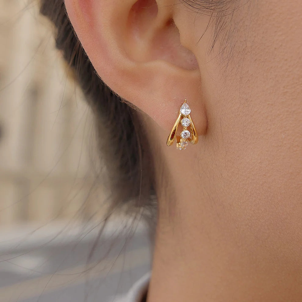 Triple Curved Stone Earrings