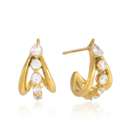 Triple Curved Stone Earrings