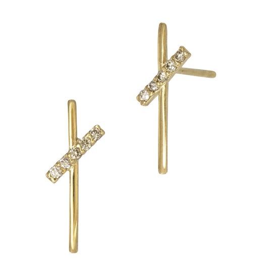 Criss Cross Diamond Bar Stud Earrings